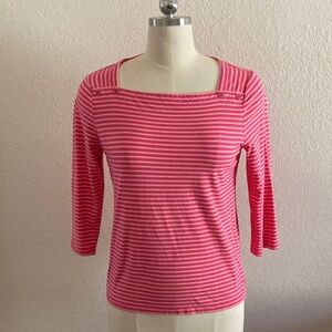 Talbots Pink Striped 3/4 Sleeve Top
